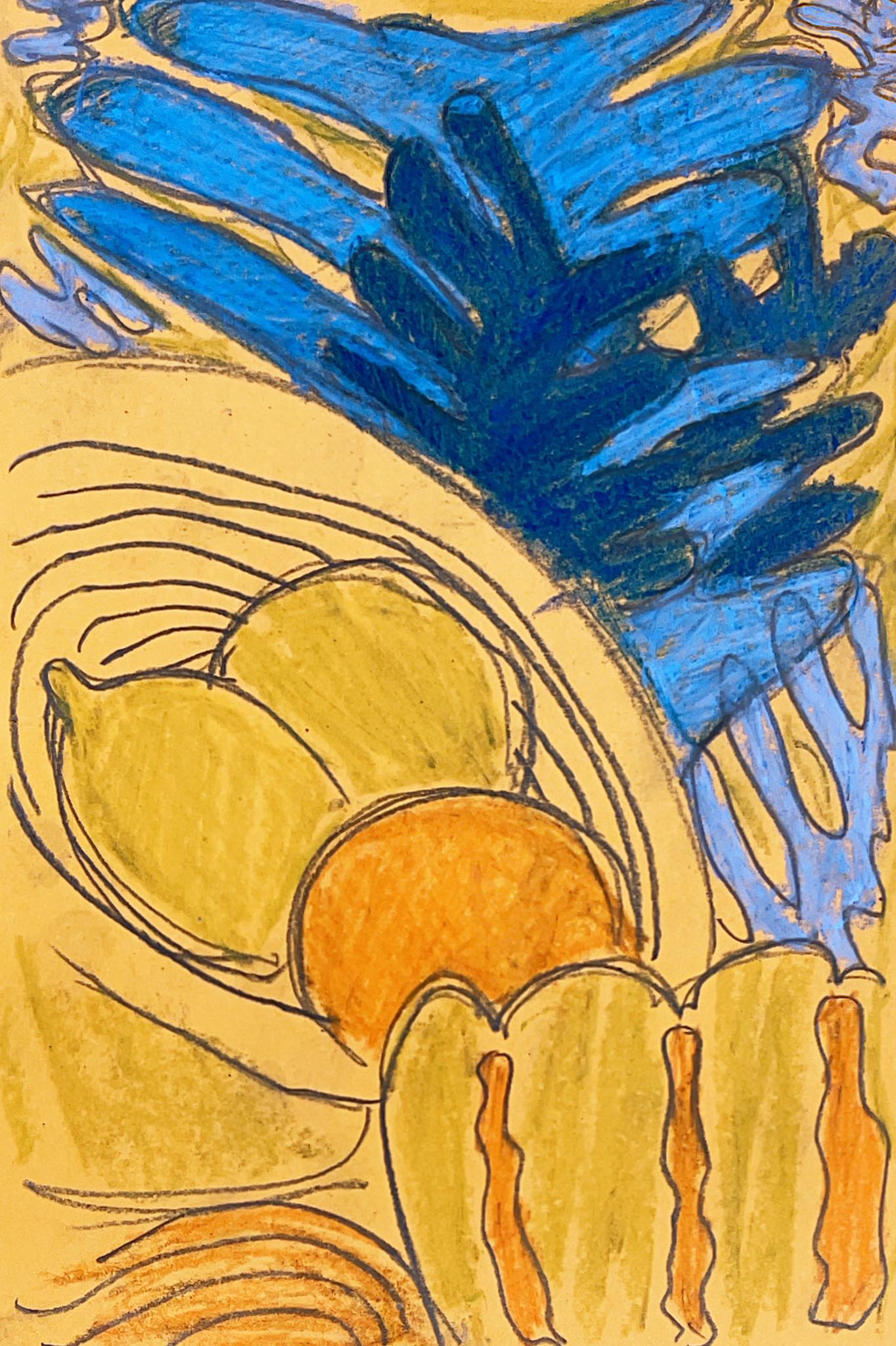 A drawing in yellow and blue colours