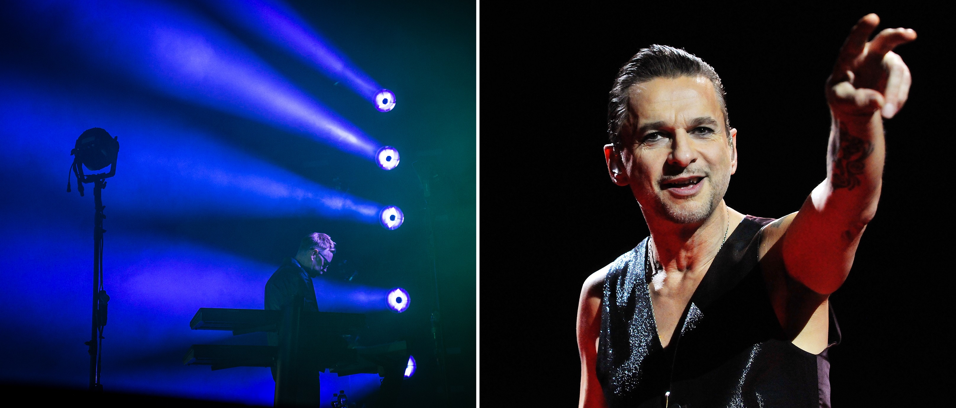 Two photos of Depeche Mode on concert