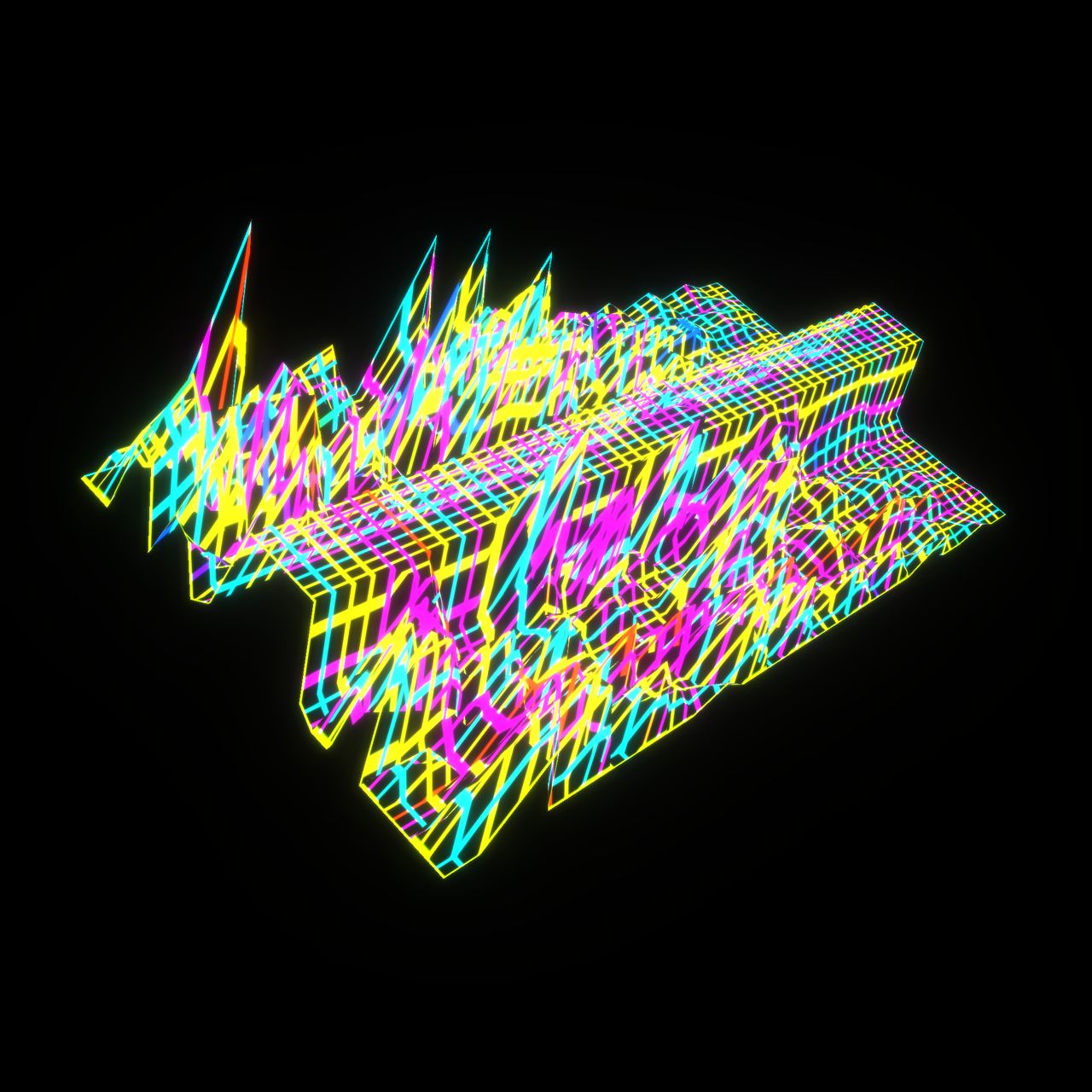 A generated landscape-like pattern glowing in neon lights